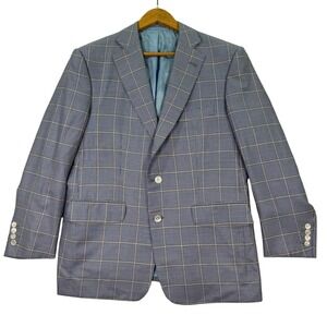 Leonard Logsdail Bespoke Men's 42S Blue Houndstooth Wool Silk Sport Coat Custom